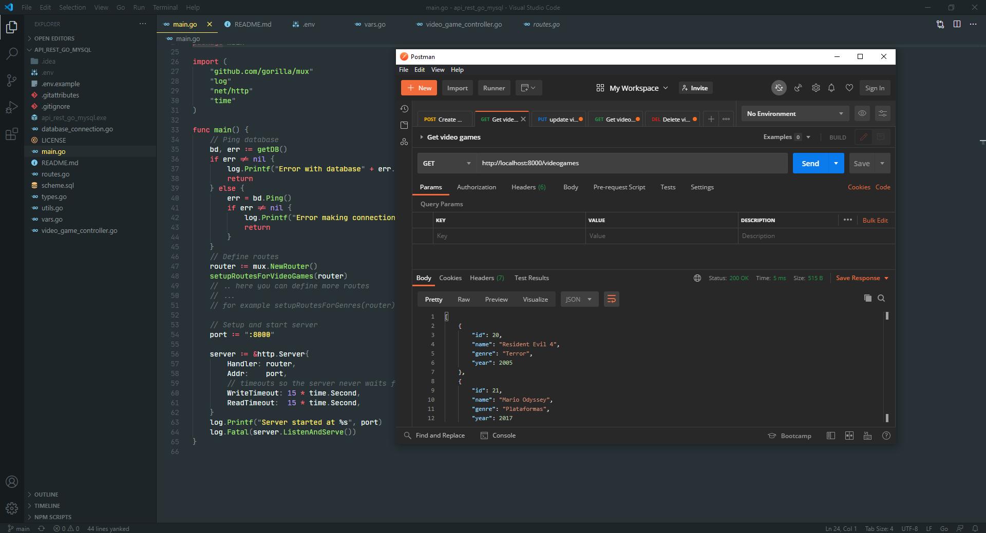 API REST with Go and MySQL encoding with JSON