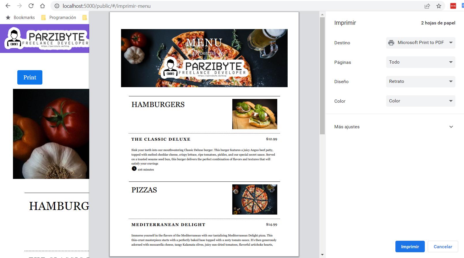 Generate Menu with Prices and Dishes