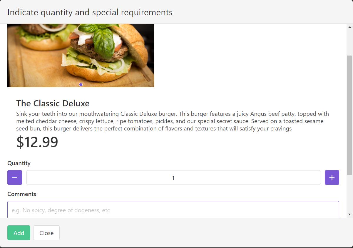Including Quantity and Instructions for Dish in Order