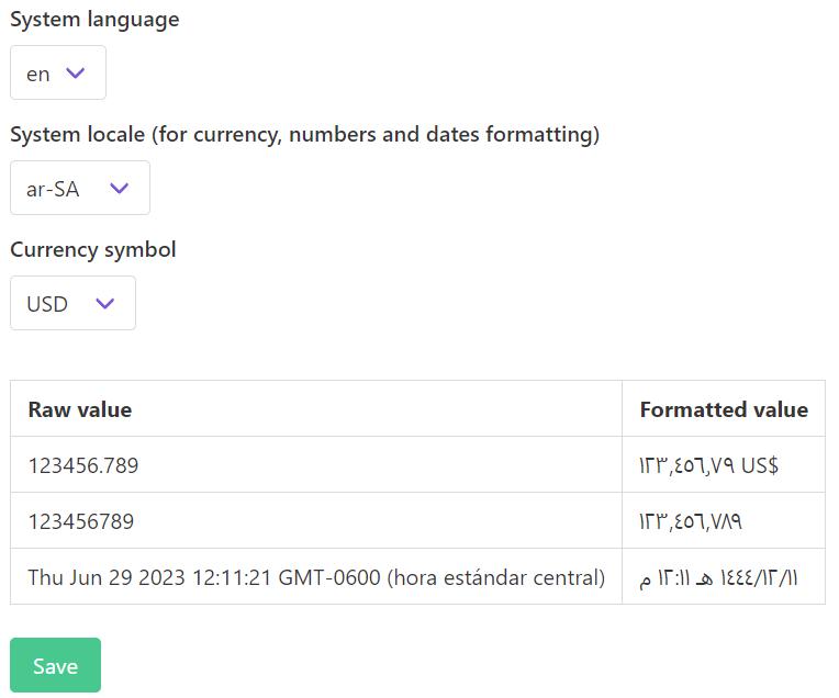 Regional Configuration - Currency, Dates, System Language in Free Restaurant Management Software