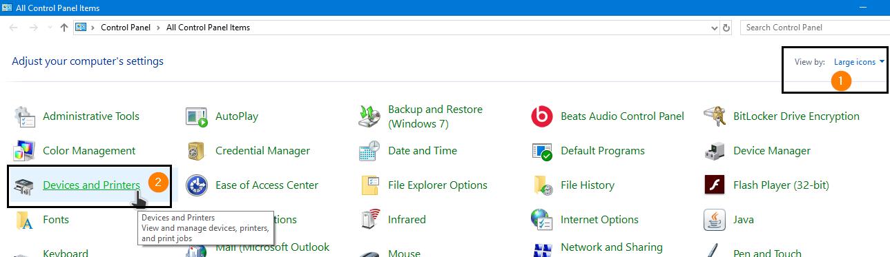 Go to devices and printers