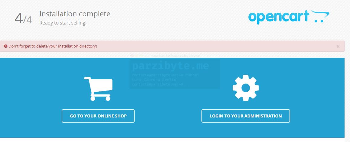 4 - OpenCart installation finished