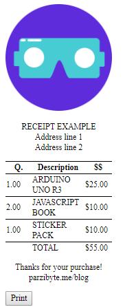 Receipt in JavaScript