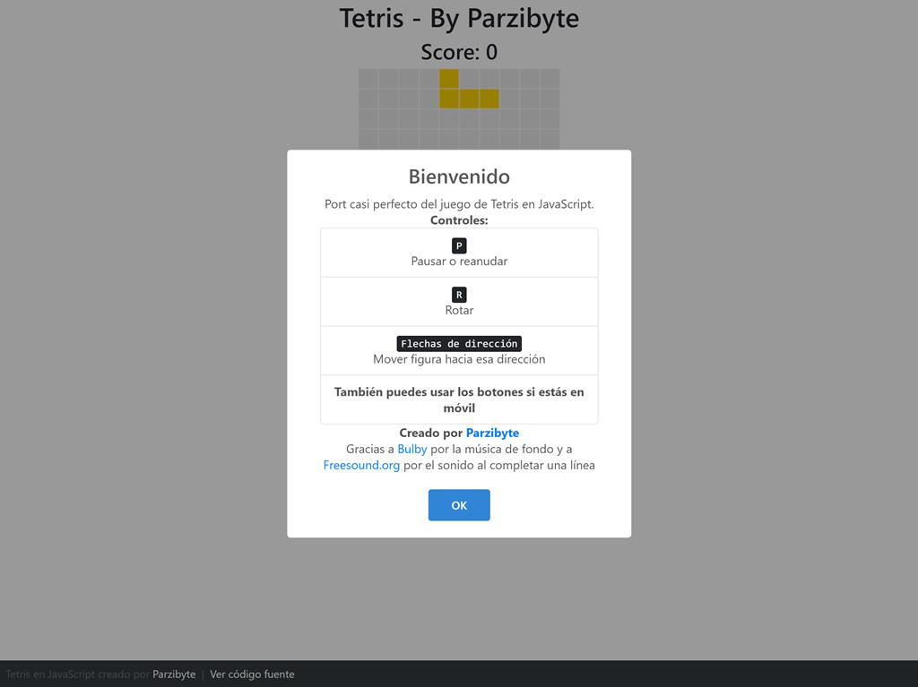 Tetris in JavaScript - Welcome to the game