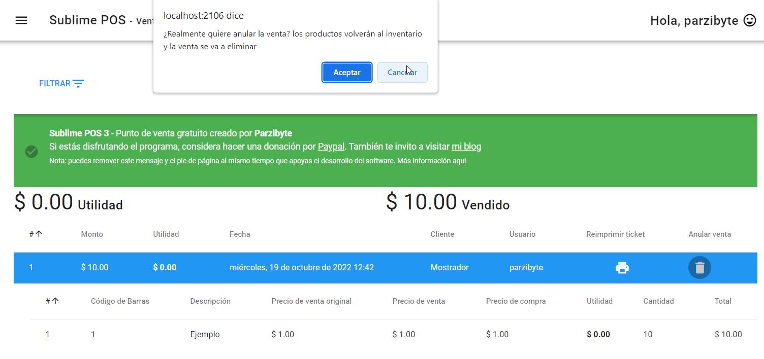 Confirmar eliminación de venta en Sublime POS 3