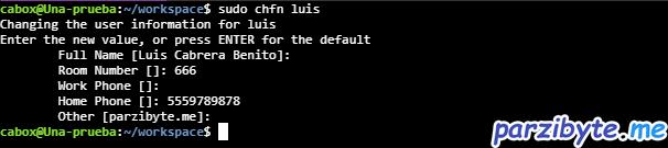 Editar otros datos del usuario de Ubuntu con chfn