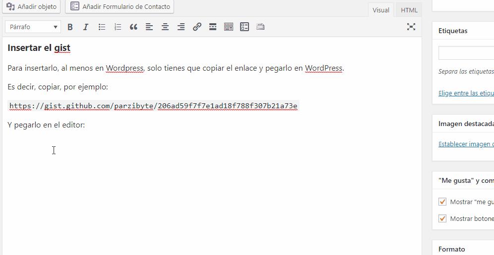 Insertar fragmento de código en Web