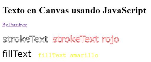 Dibujar texto en Canvas de HTML5 usando fillText y strokeText