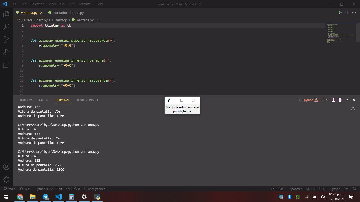 Alinear ventana de Tkinter con Python - Centrar