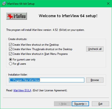 Paso 1 IrfanView - Ruta de instalación y accesos directos