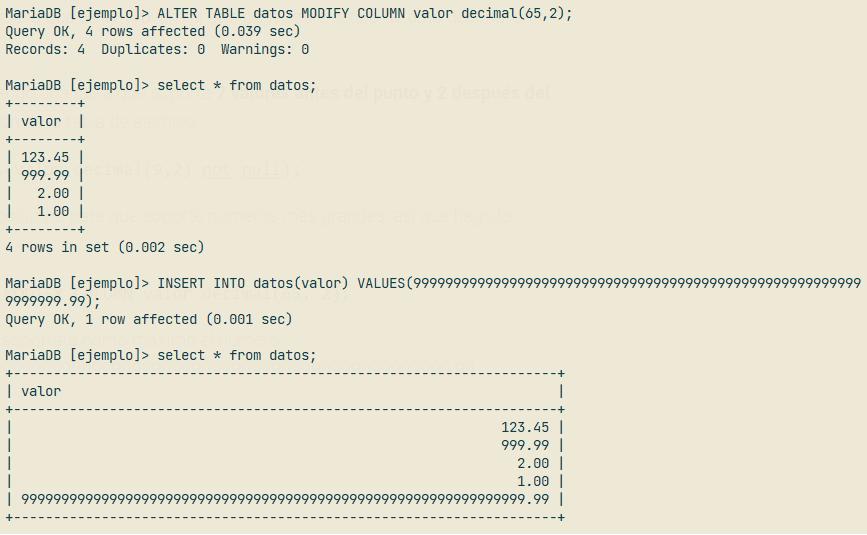 Ampliando columna decimal en MySQL para permitir más decimales