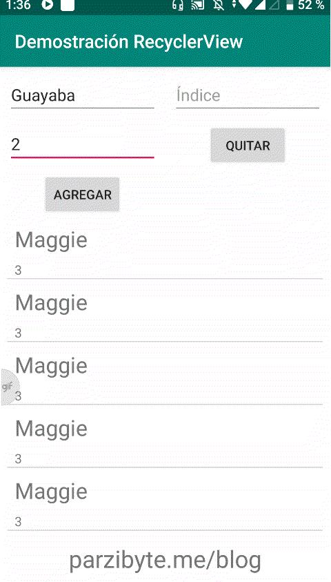 Android y RecyclerView - Eliminar item de adaptador