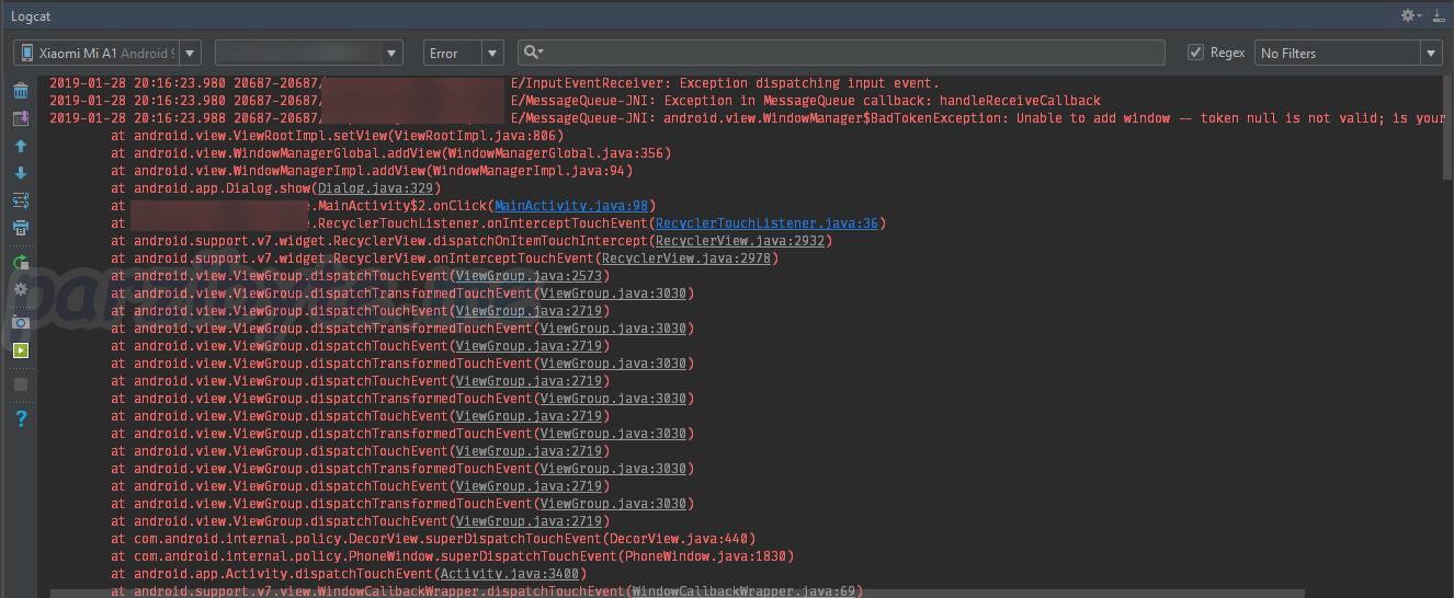 Android - Solución a error WindowManager$BadTokenException Unable to add window