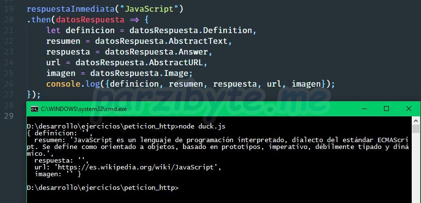 Ejemplo de respuesta de API JSON de DuckDuckGo