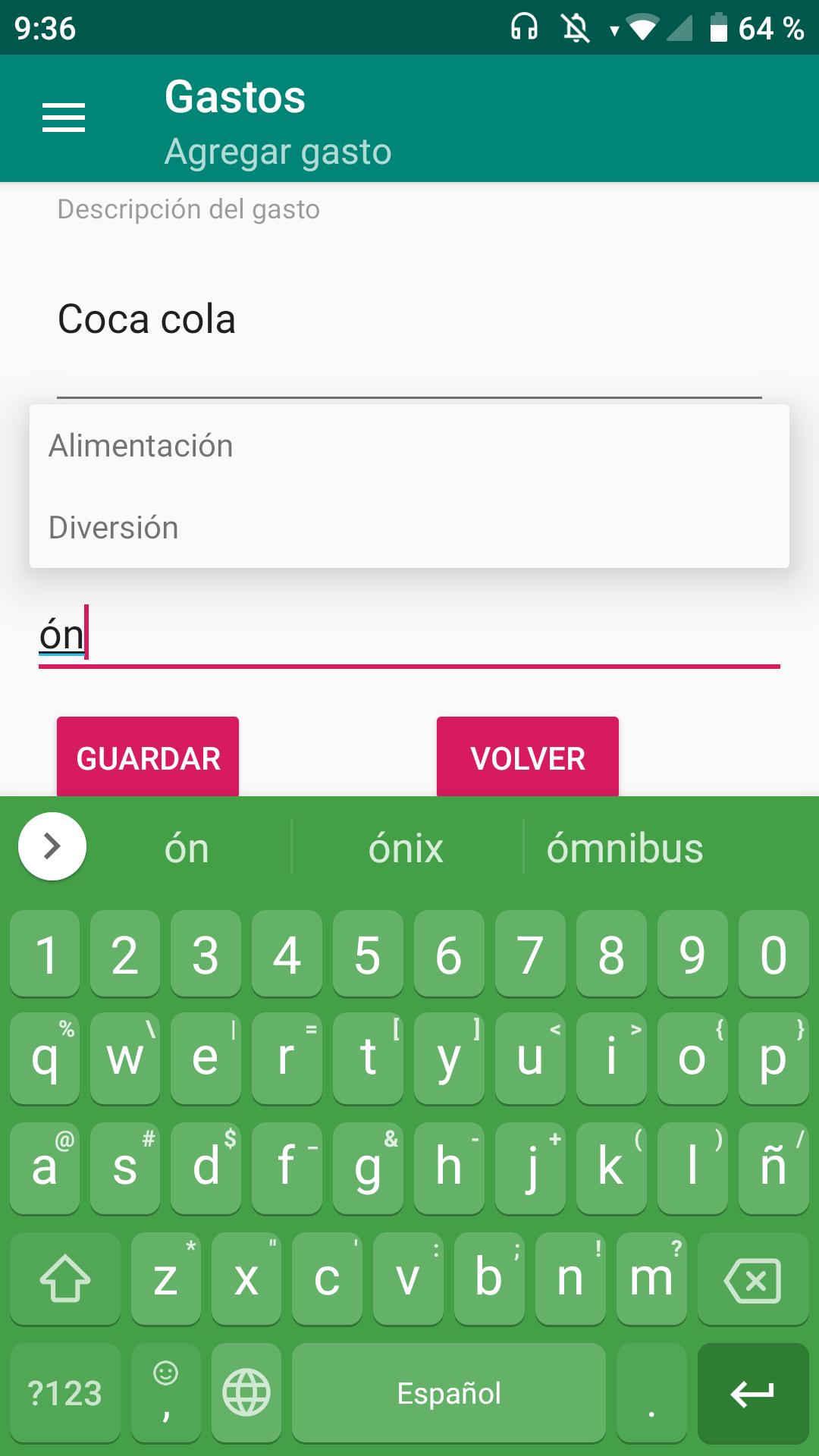 Autocompletado de categorías con Gastos e Ingresos