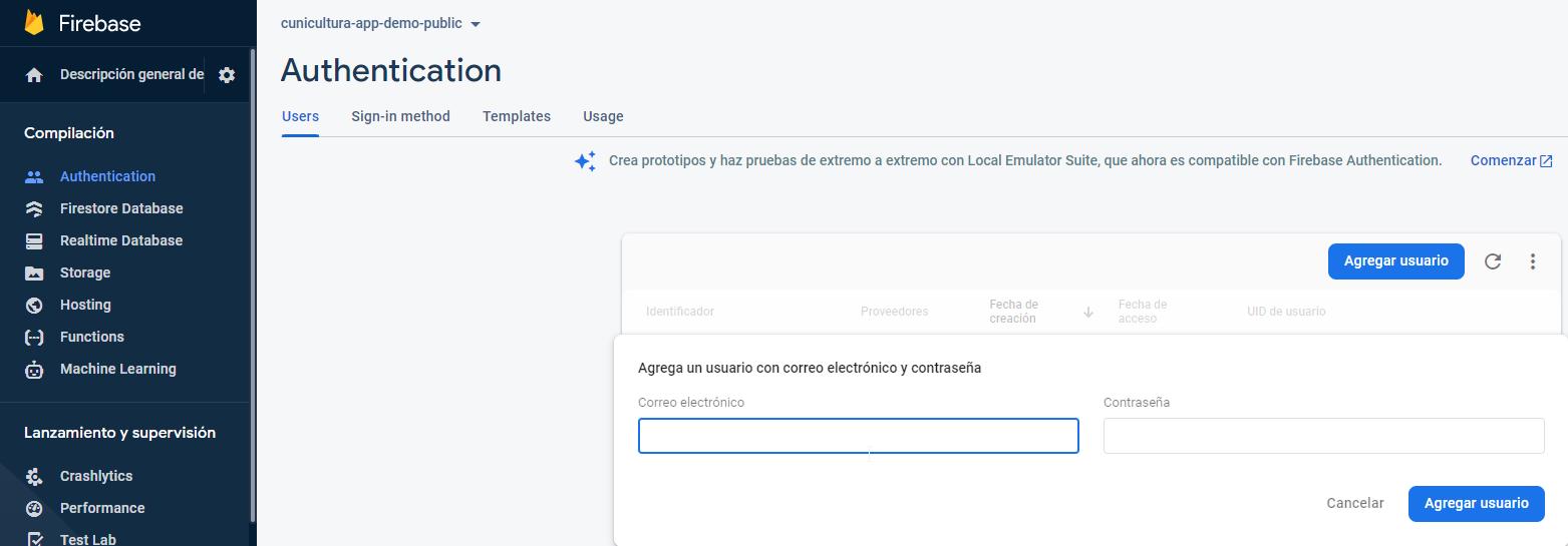 Agregar nuevo usuario para app de control de conejos