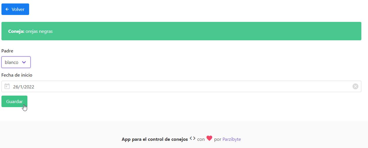 Agregar registro de reproducción (apareamiento) en conejos con software