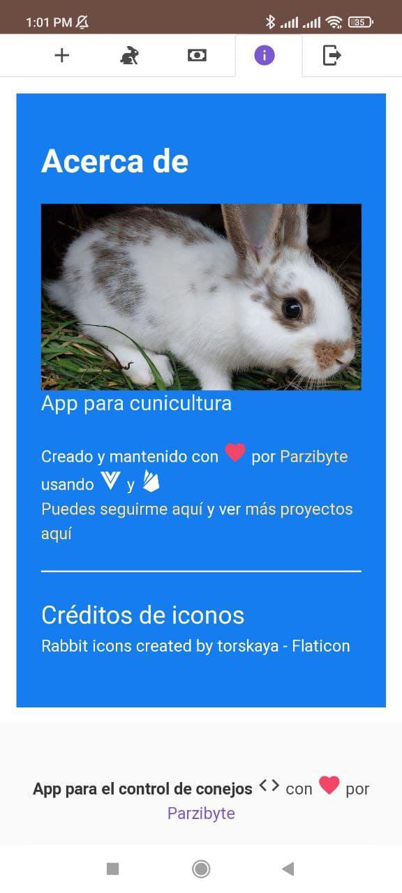 Créditos de app para control de conejos y cunicultura - gratuita y open source