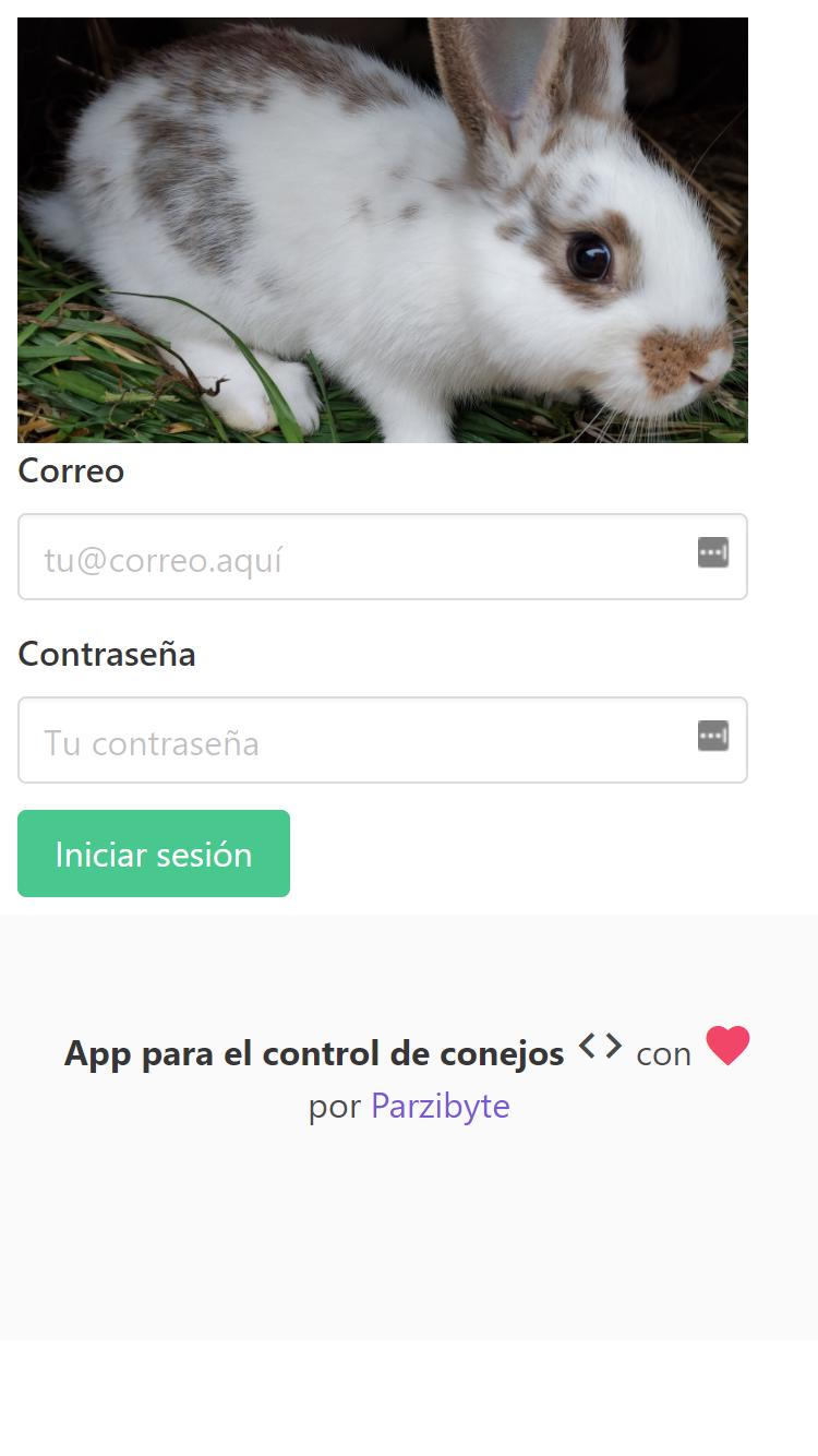 Iniciar sesión en app para cunicultura