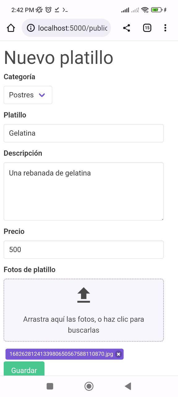Registrar nuevo platillo en app restaurante para Android