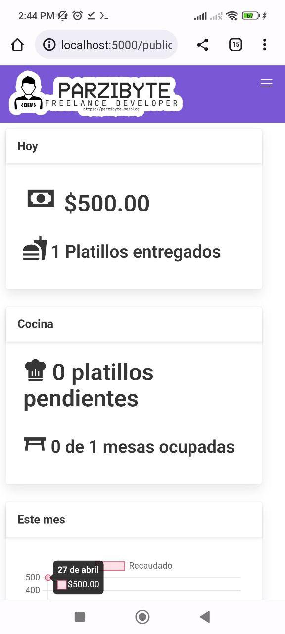 Ver recaudado en webapp POS Restaurant en Android