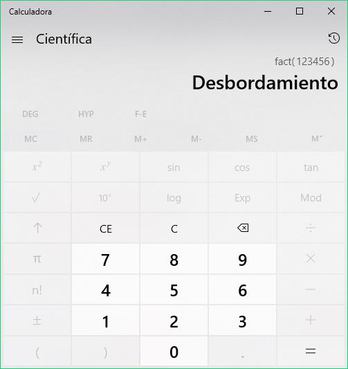 Desbordamiento de calculadora de Windows