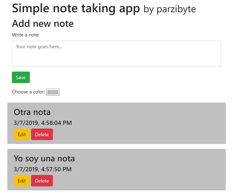 Aplicación de notas con localStorage, JavaScript, Bootstrap y Vue js
