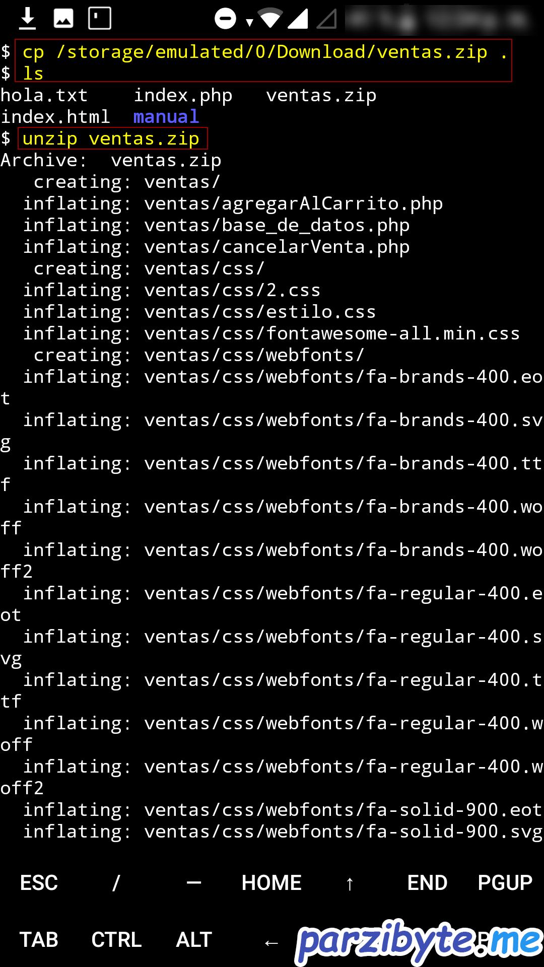 Copiar proyecto de ventas a htdocs para montar aplicación web en android usando Termux