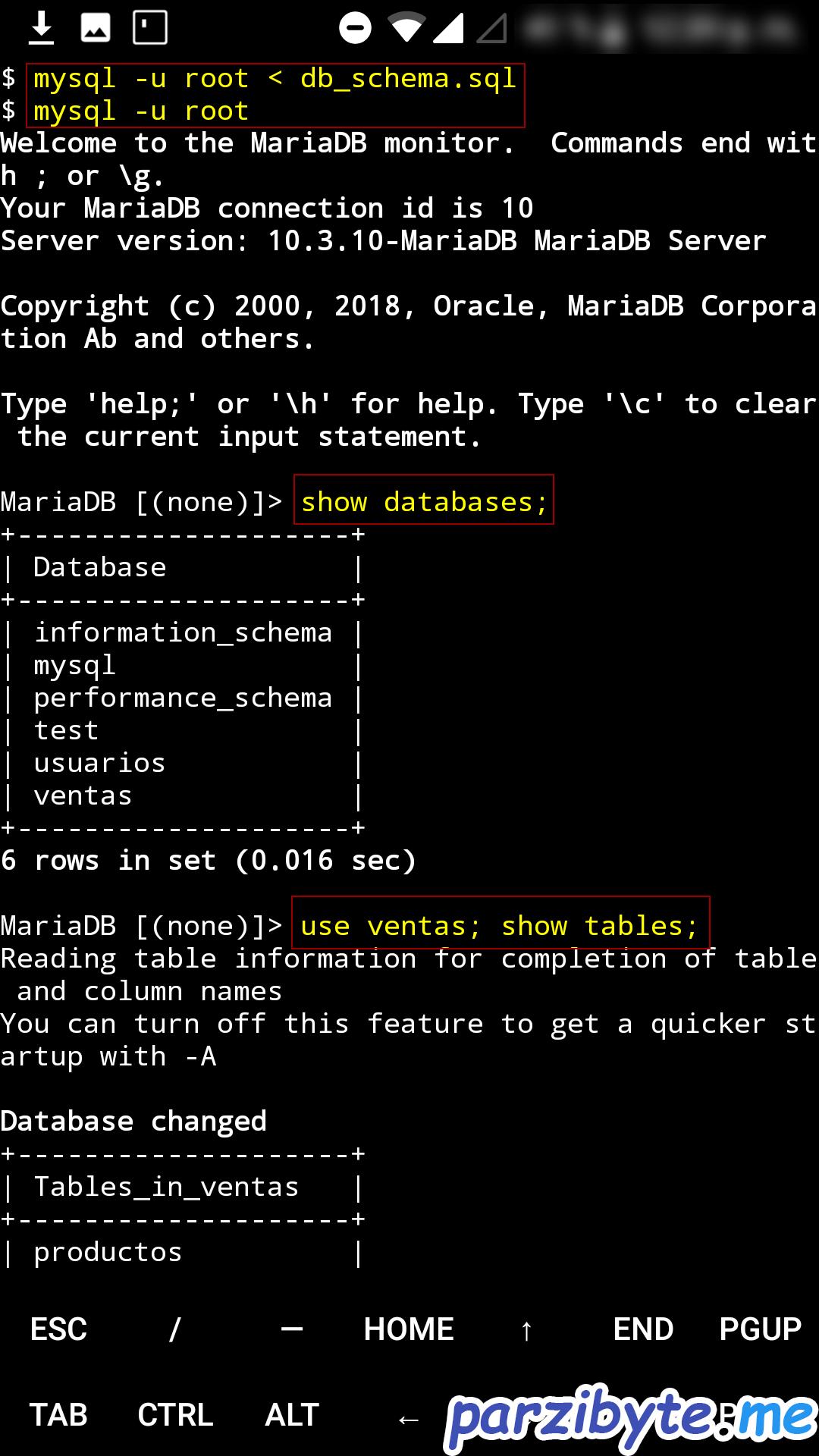 Importar esquema de base de datos y mostrar estructura