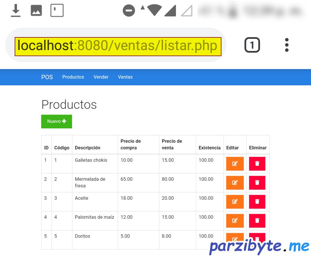 Sistema de ventas en PHP montando en Android