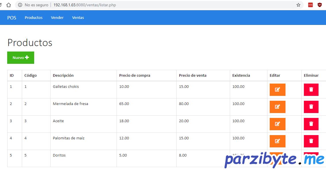 Sistema de ventas montado en aplicación móvil
