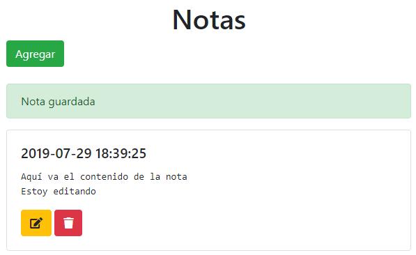 Nota editada. Mostrando alerta de Bootstrap indicando operación exitosa