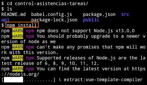 Instalando dependencias de Node en Termux