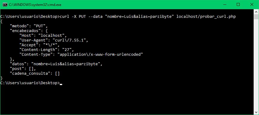 Cambiar verbo HTTP a PUT con curl
