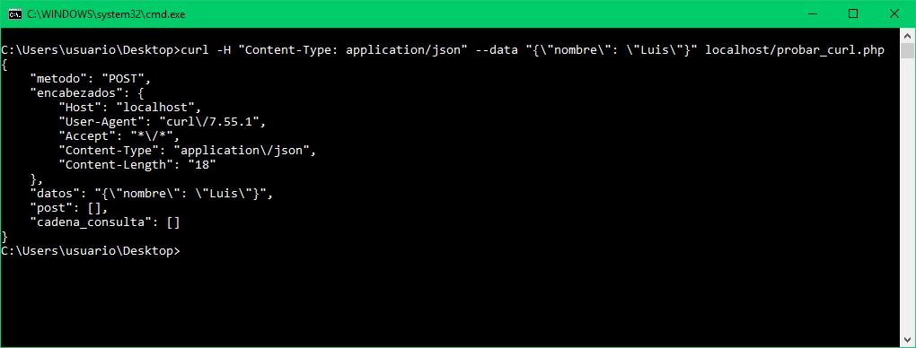 Enviar JSON con CURL