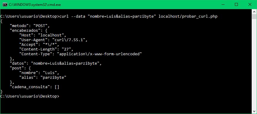 Enviar datos con POST usando curl
