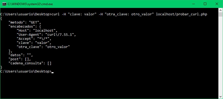 Enviar encabezados con curl