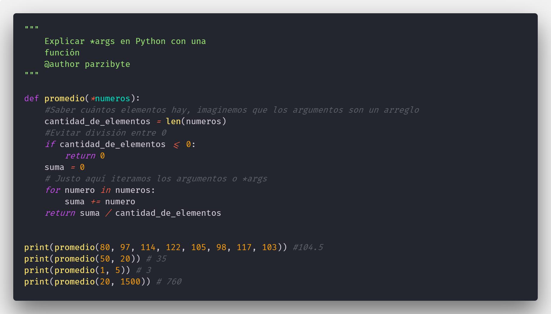 Explicación de args y kwargs en Python. Función promedio