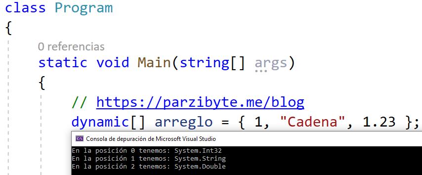 Arreglo con distintos tipos de datos en C sharp (C#)