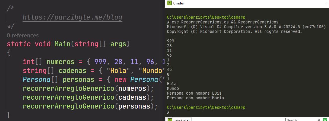 Función con arreglos genéricos en C#