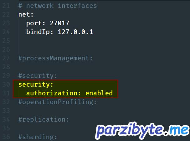 Habilitar autenticación en archivo de configuración de MongoDB