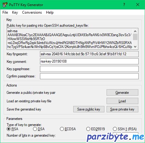 Par de claves generadas con PuTTYgen