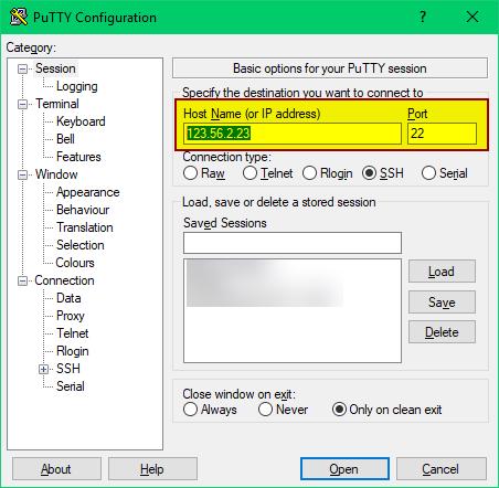 PuTTY paso 1