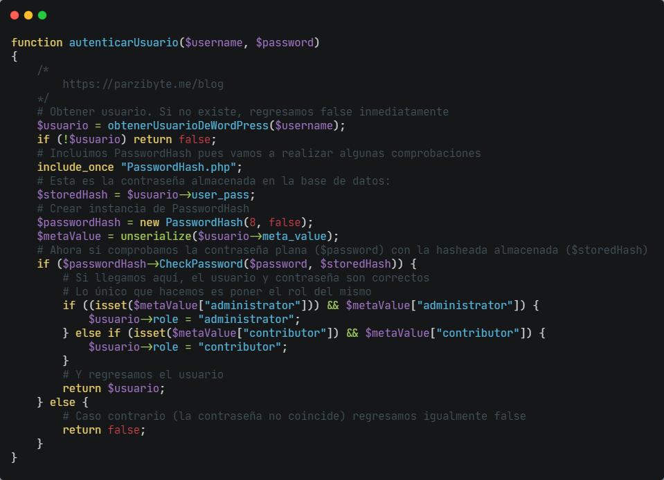 Autenticar usuario de WordPress con PHP