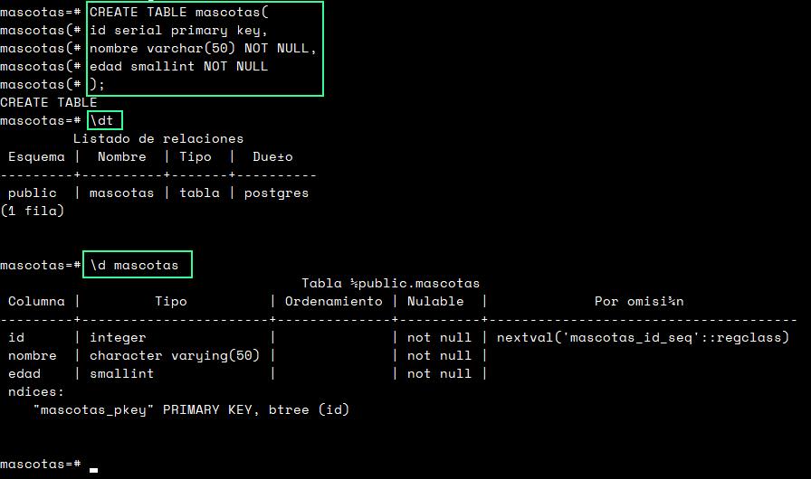 Tabla con tipo de dato serial y primary key en PostgreSQL