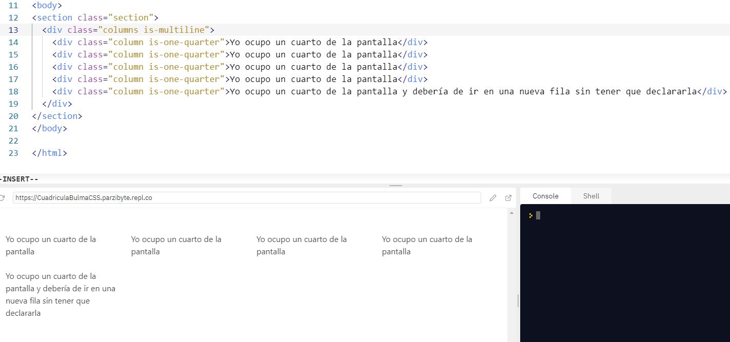 Grid con filas y columas dinámicas usando Bulma y CSS