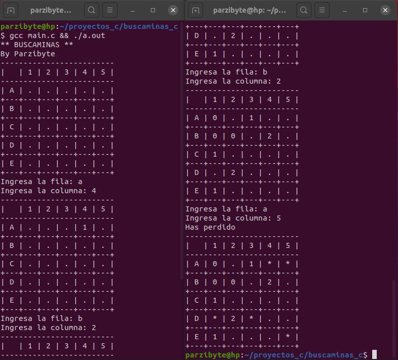 Buscaminas en C - Jugando en Ubuntu