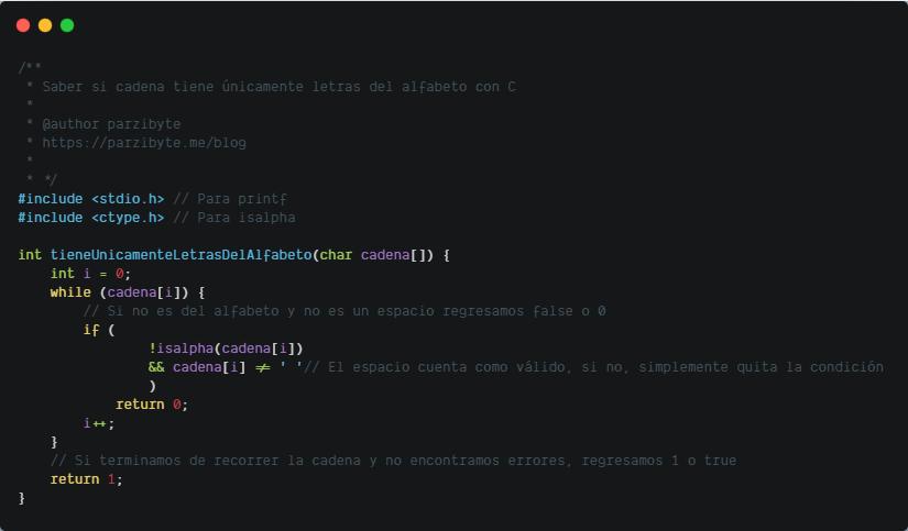 C - Saber si Cadena contiene únicamente letras del alfabeto