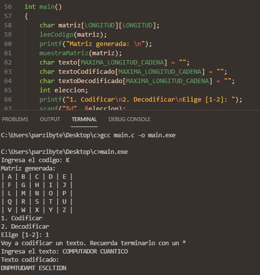 Programación en C - Codificar texto con matriz de 25 letras