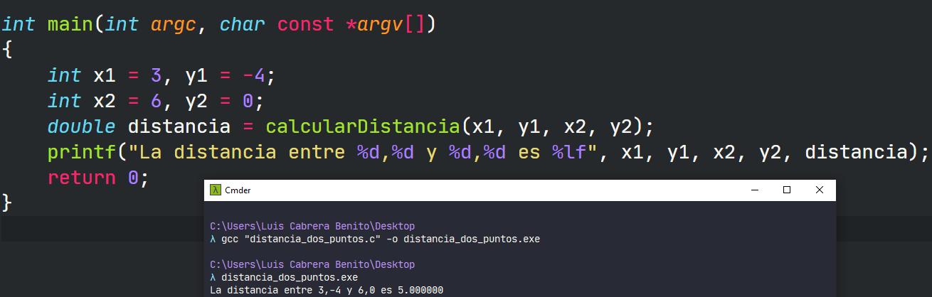 Distancia entre dos puntos en C - Teorema de Pitágoras